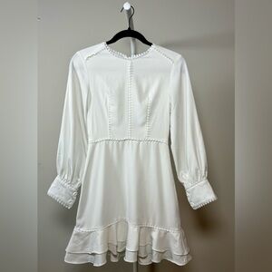 Marc Elegant White Ruffle crochet detail Dress